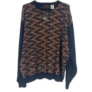 NWT Vintage Cotton Traders Black Brown Crewneck Sweater Geometric Pattern XXL